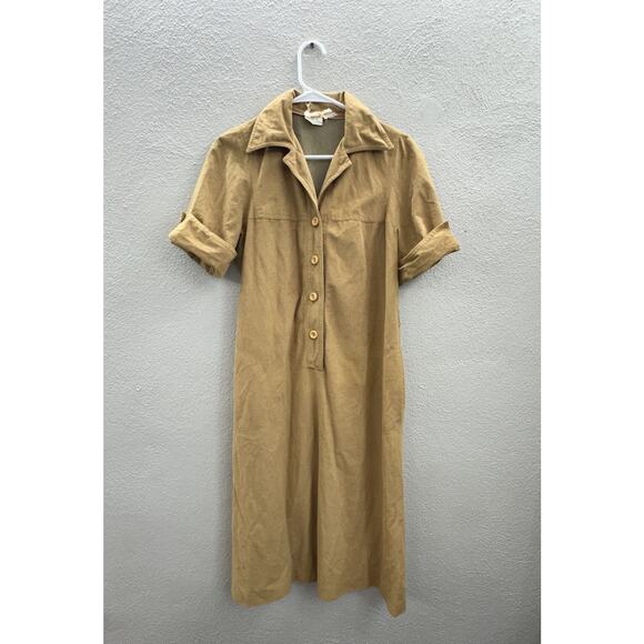 David Warren Womens Dress Size 12 Brown Suede Half Button Up Collared Vintage - Picture 1 of 15